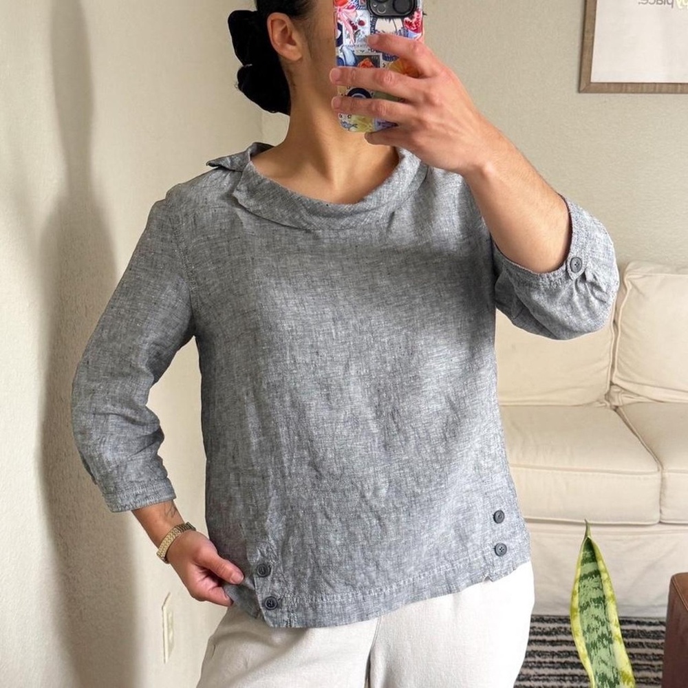 Poetry Grey Linen Collar Button Blouse